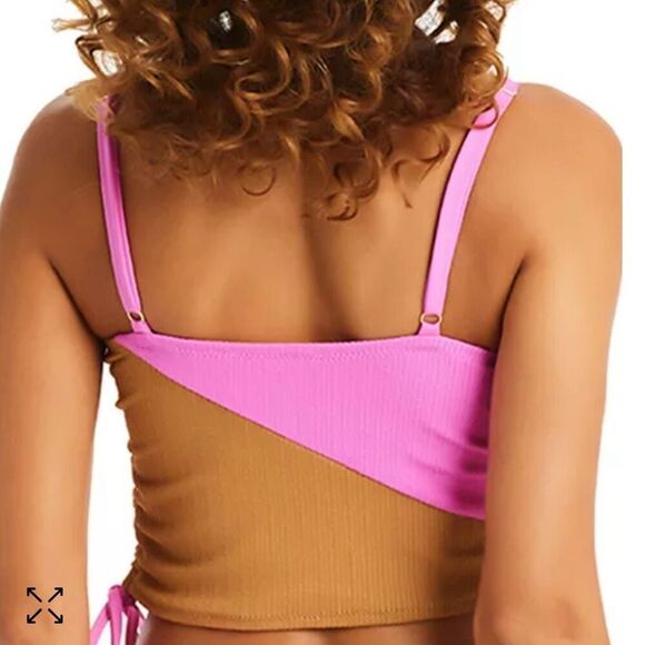 Sanctuary Balancing Act Shirred-Side Cropped Pink Aura Tankini Top Women's XS - Picture 2 of 12